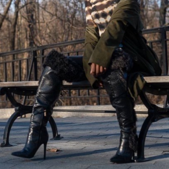 Shoedazzle Sheryl Faux Fur Stiletto Knee-High Heeled Boot - Picture 5 of 13